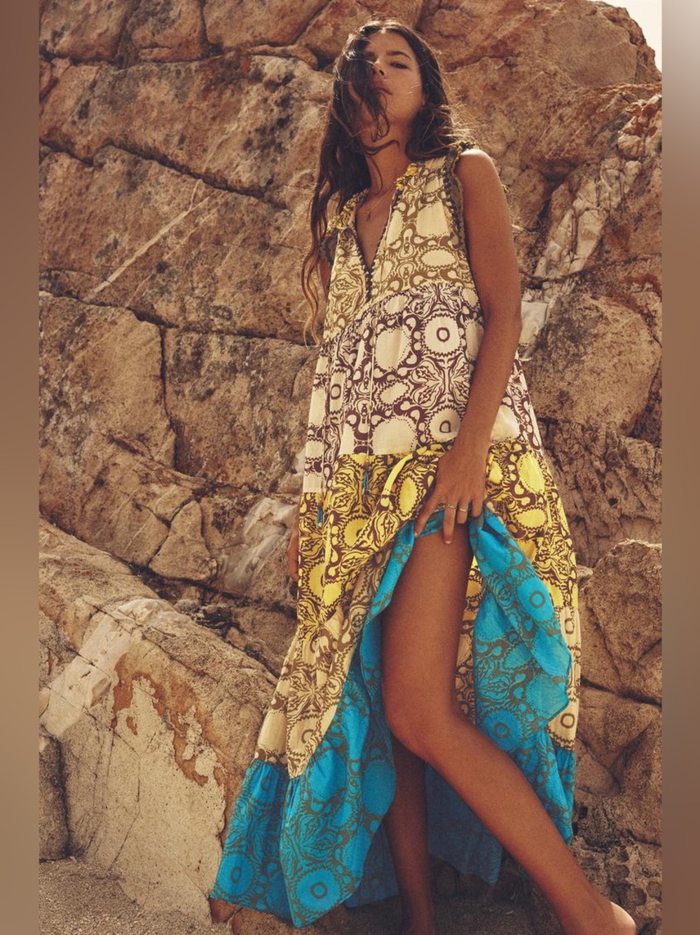 Zara Patchwork Boho Tiered Midi Dress